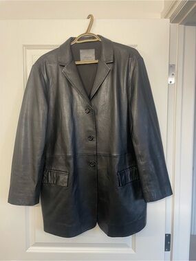 Massimo Dutti Black Genuine Nappa Leather Blazer Jacket - M - 90s Chic